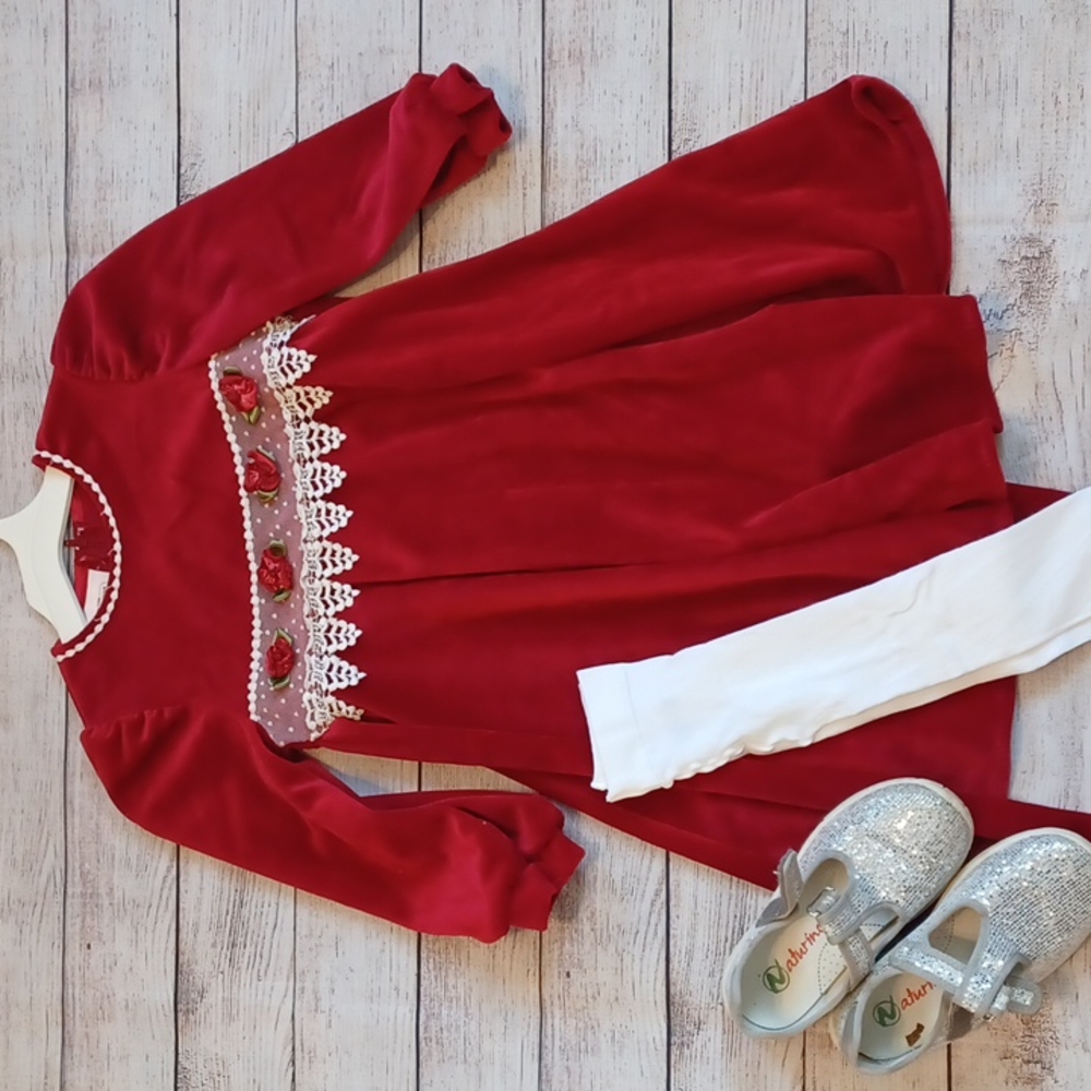 Vintage Bonnie Jean red velvet christmas dress.